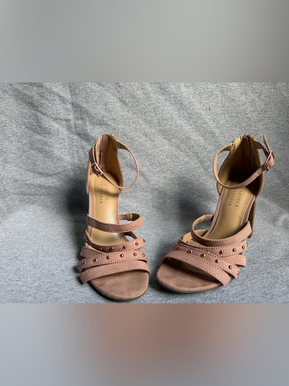 LC Lauren Conrad Mauve Pink Suede Studded Ankle-Strap Heels